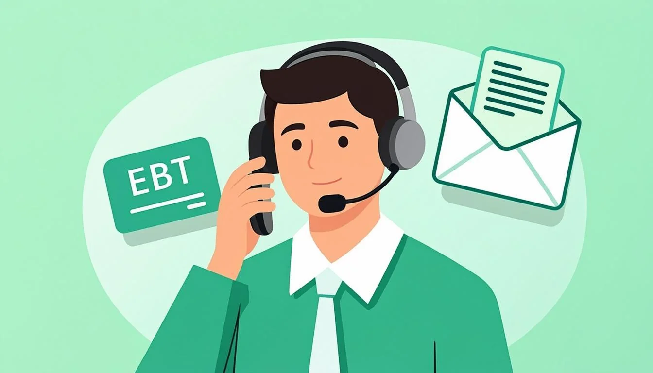 Illustration showing the process of reporting a lost EBT card and ordering a replacement