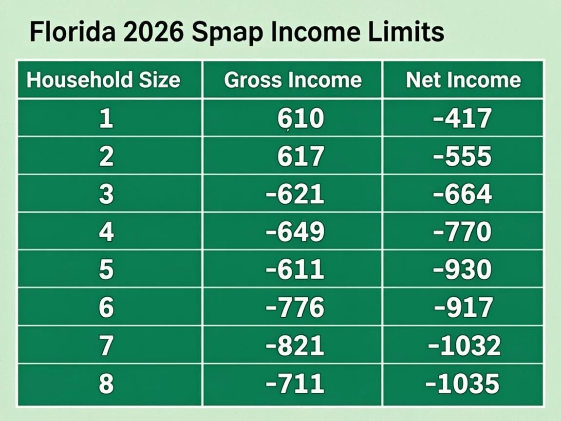 Florida SNAP Income Limits Chart 2026 - Household Size vs Maximum Income