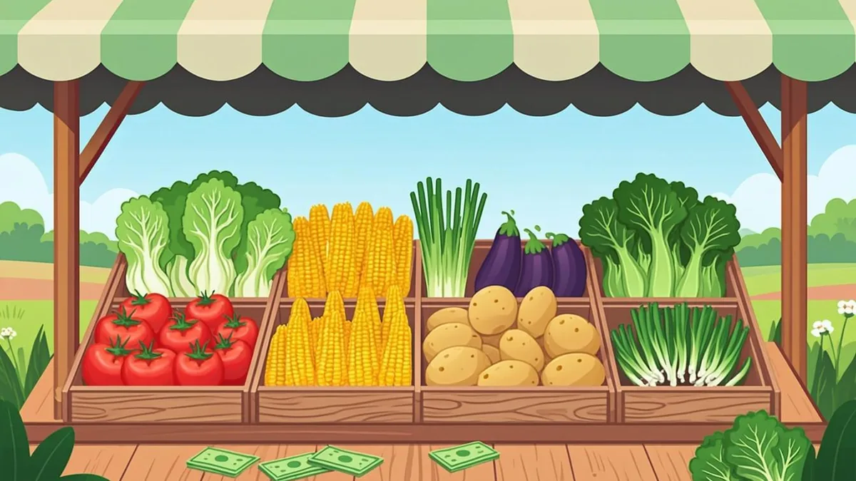 Missouri farmers market stall with fresh produce and green SNAP tokens