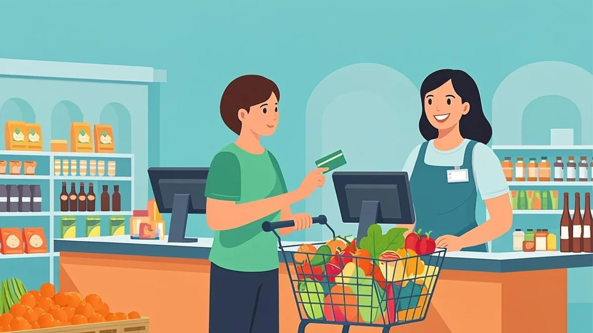 Shopper paying with a Nevada EBT card at a grocery store checkout