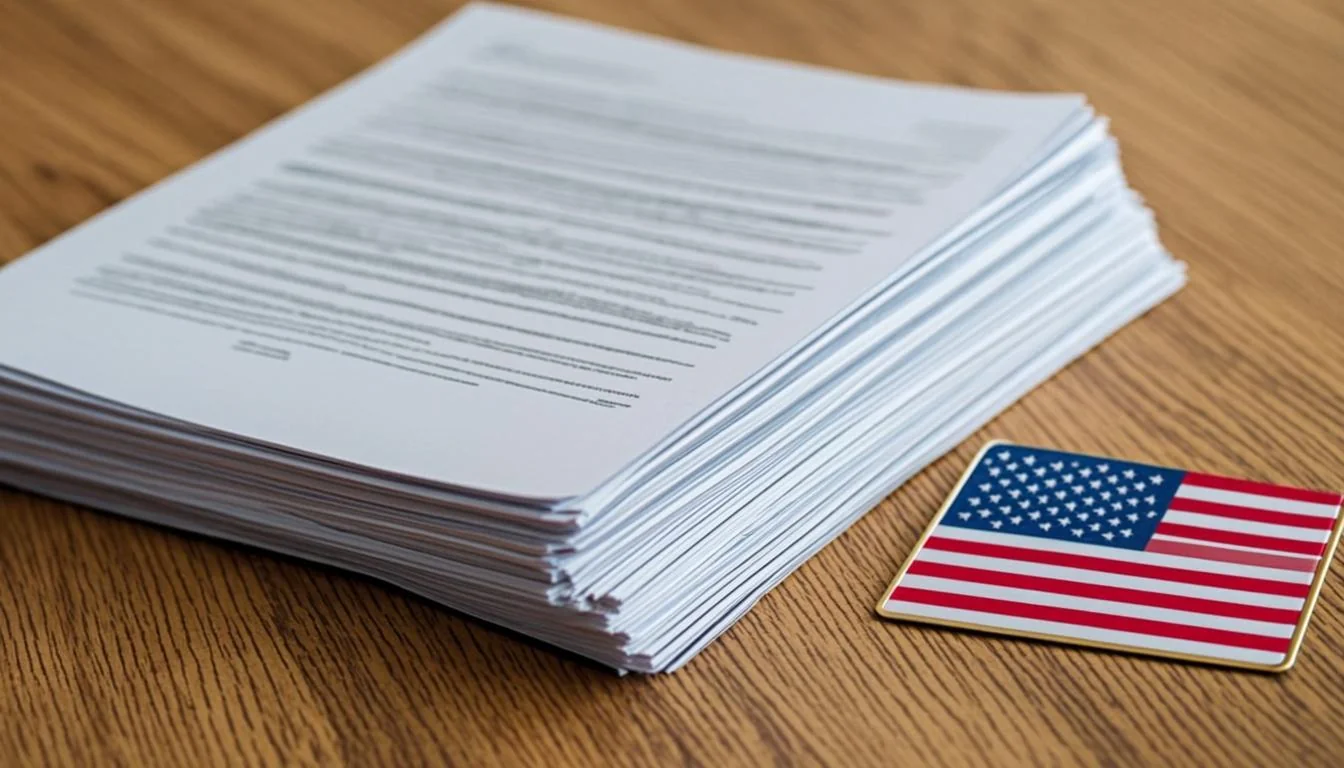 Official immigration documents arranged neatly on a desk
