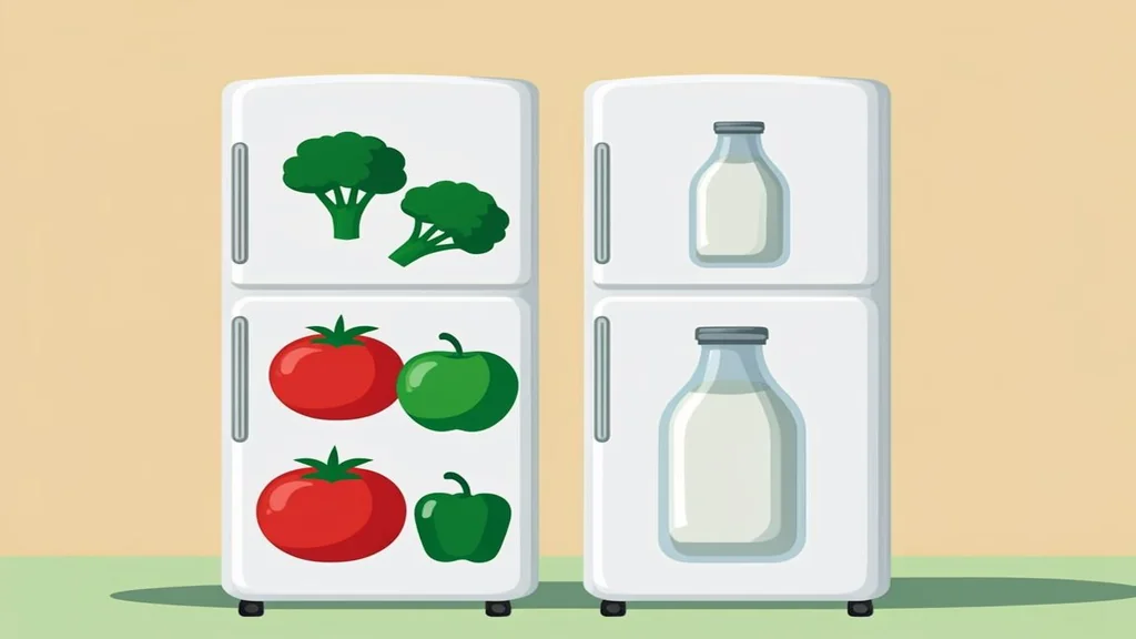 Two refrigerators side by side showing separate food storage for roommates