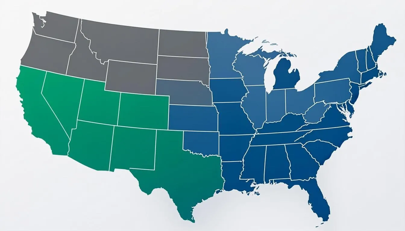 Map of the United States showing three categories of states: those that exclude all vehicles, those that exclude one vehicle per adult, and those that use the federal vehicle test